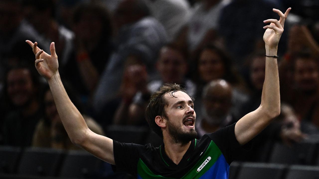 Medvedev argued with the crowd throughout his match against Grigor Dimitrov. (Photo by JULIEN DE ROSA / AFP)