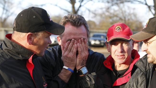 The emotion gets to Doug Hawkins after coaching the Bacchus Marsh under 16s to a flag in 2011, soon after losing one of their teammates.