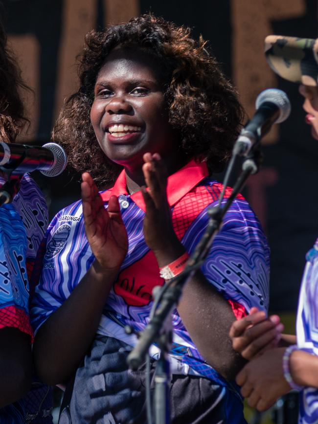 Elizabeth Jentian 10, as the Barunga Schoolkids Choir is the first act of a weekend of Music, Sport and Culture at the Barunga Festival. Picture Glenn Campbell