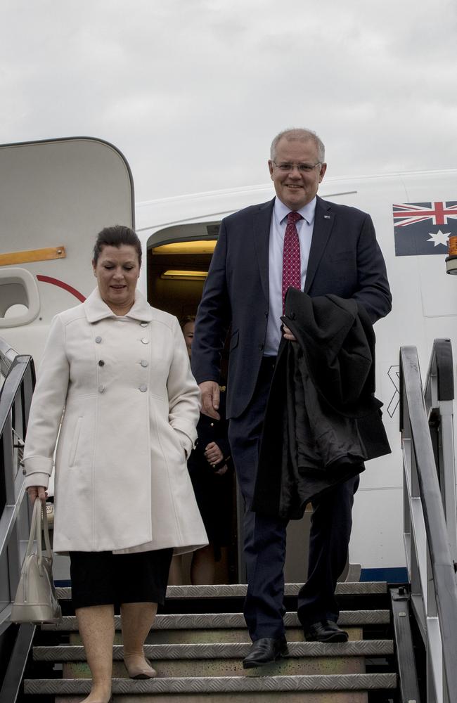 Prime Minister Scott Morrison and wife Jenny arrive at Farnborough Airport. Picture: Ella Pellegrini