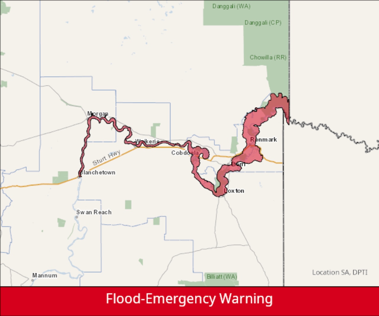 A flood emergency warning for the Upper River Murray on December 23.