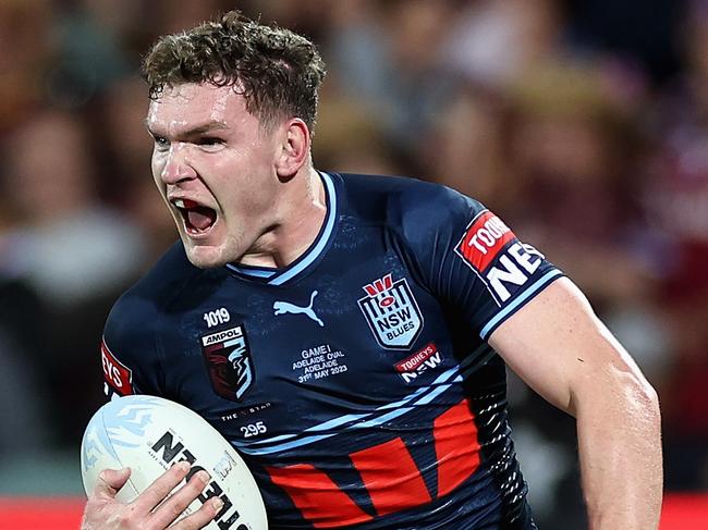 ADELAIDE, AUSTRALIA - MAY 31: Liam Martin of the Blues runs the ball during game one of the 2023 State of Origin series between the Queensland Maroons and New South Wales Blues at Adelaide Oval on May 31, 2023 in Adelaide, Australia. (Photo by Cameron Spencer/Getty Images)