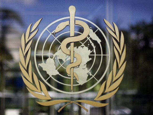 The logo of the World Health Organisation is seen at the WHO headquarters in Geneva, Switzerland. Picture: AP