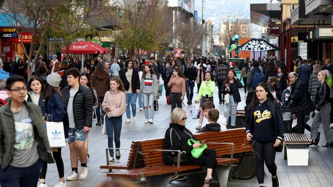 A busy Rundle Mall, Adelaide, in early July. Picture: NCA NewsWire / Kelly Barnes