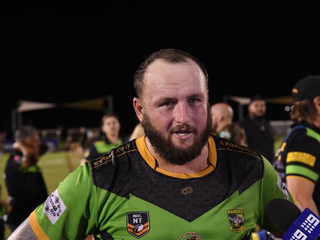 Palmerston Raiders Brad Hansen celebrates winning the NRLNT Grand Final 2022. Picture: (A)manda Parkinson