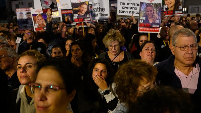 Families of the remaining hostages have gathered in Tel Aviv to demand their release. Picture: Alexi J. Rosenfeld/Getty