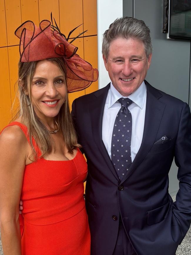 Former Nine boss Mike Sneesby with wife Ursula at Royal Randwick Racecourse for The Big Dance.