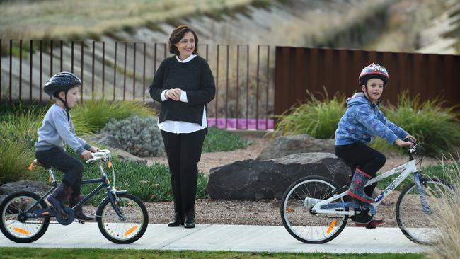 Environment Minister Lily D'Ambrosio at the new park in Williams Landing, which was built over a drain. Picture: Tony Gough