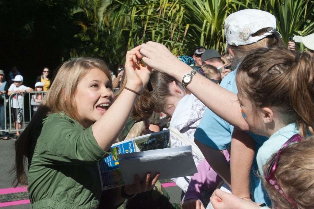 Bindi Irwin greets fans at her 14th birthday celebrations at Australia Zoo. Picture: Warren Lynam