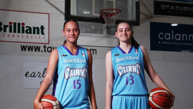 Cairns Dolphins Under 14s players Andrianna Francis and Lecita Sherriffs. PICTURE: BRENDAN RADKE