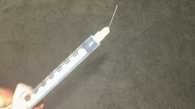 A used syringe found on the field at Clifford Park, Goonellabah. Photo: supplied.