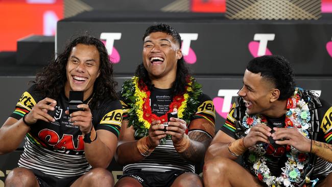 The grand final will be an emotional farewell for Crichton who will play his last game with great mates Jarome Luai and Brian To’o. Picture: Cameron Spencer/Getty Images