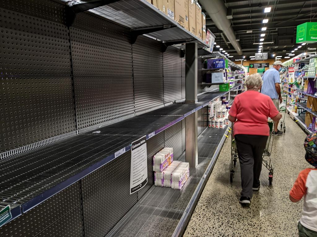 Woolworths at the Brisbane Race Club shopping centre is starting to runout of certain items on the shelves. Picture: David Clark