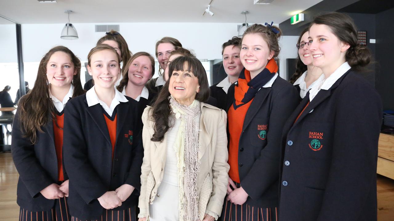 Former student singer Judith Durham during a visit to Fahan School in 2012. Picture: Fahan School