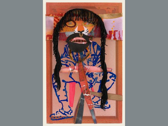 Ramesh (with mask) by Remy Faint depicts Sri Lankan – born Australian artist Ramesh Mario Nithiyendran, who is a finalist in the Wynne Prize. An irreverent ceramist, Nithiyendran works across materials including sculpture, paining and printmaking. Picture: Remy Faint, Archibald 2025, Photo: Art Gallery of New South Wales, Jenni Carter