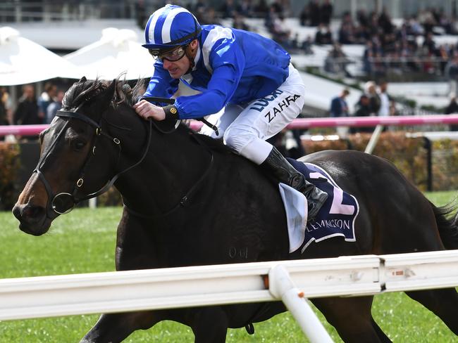 MELBOURNE, AUSTRALIA - SEPTEMBER 15:  Mark Zahra riding Jaameh winning Race 1 during Melbourne racing at Flemington Racecourse on September 15, 2018 in Melbourne, Australia.  (Photo by Vince Caligiuri/Getty Images)