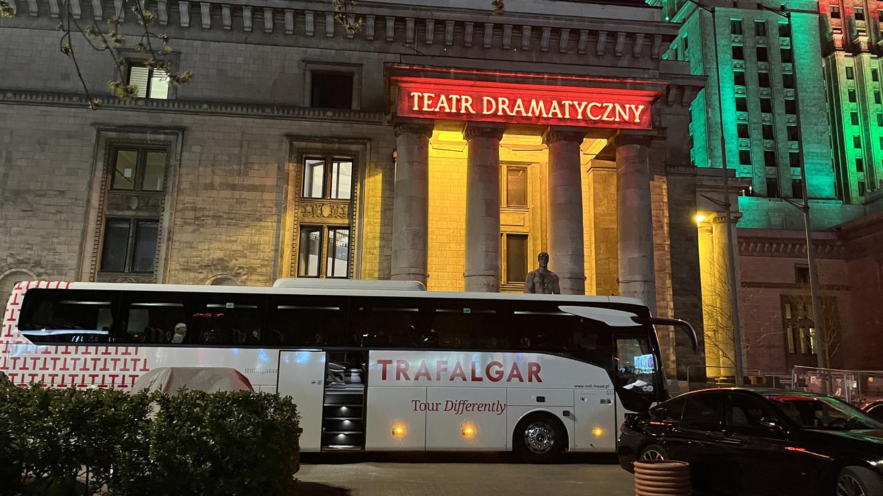 Trafalgar’s iconic bus took us to five different countries in two weeks. Here, it’s pictured in Warsaw. Picture: Alex Turner-Cohen/news.com.au