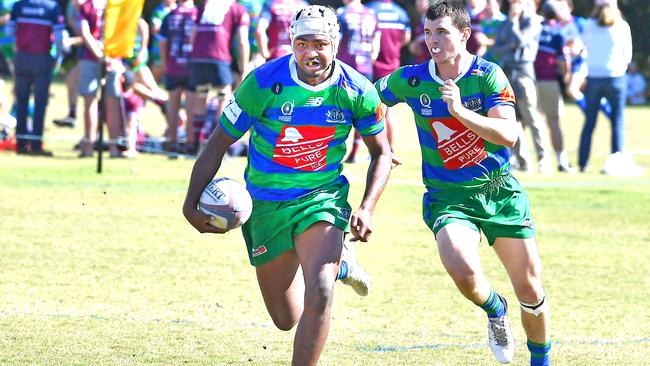 GPS prospect Floyd Aubrey takes off in Colts 1, supported by Bas Ward who was one of the most improved players in the competition last year. Picture, John Gass