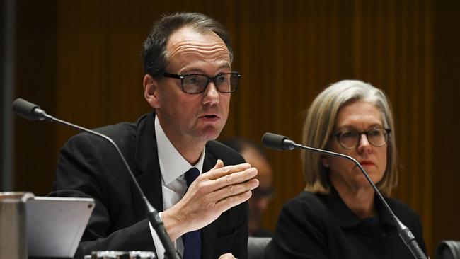 Chair of the Australian Securities and Investments Commission (ASIC) James Shipton speaks during a Parliamentary Joint Committee in 2019. Picture: AAP Image/Lukas Coch.