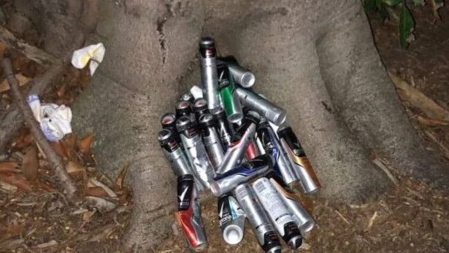 Rexona cans found in a park in Broadbeach this week.