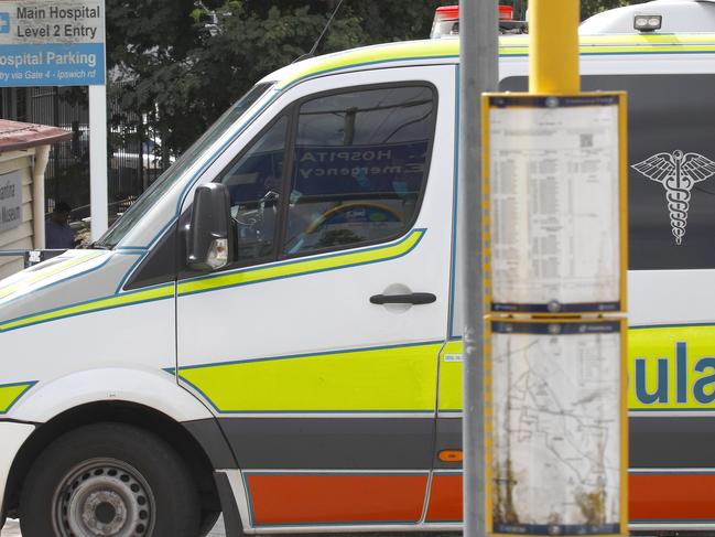 An ambulance arrives at the PA Hospital in Brisbane. Picture: Tertius Pickard