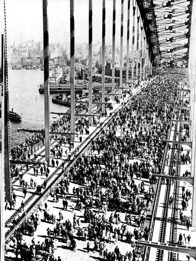 March 19, 1932: Crowds pour across the newly opened Sydney Harbour Bridge.