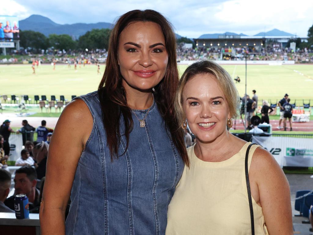 Jacqui Nolan and Tammy Barker at the NRL preseason match between the North Queensland Cowboys and the Dolphins, held at Barlow Park. Picture: Brendan Radke