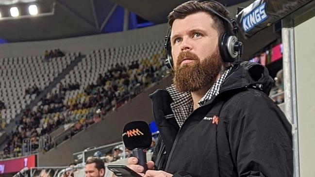 Triple M host Elliot Lovejoy on the sidelines of a Cowboys game. Picture: Supplied