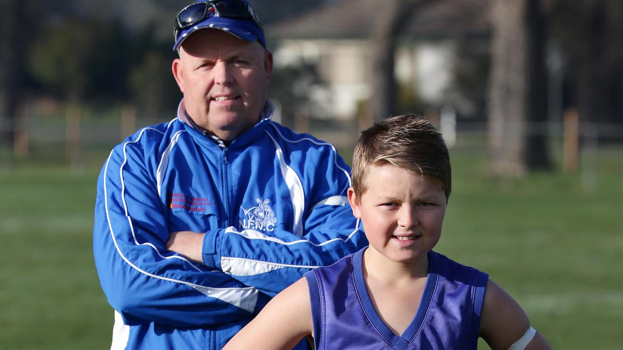 Craig Ginnivan and son Jack, pictured in the year Jack joined his dad by producing a 100-goal season in Newstead.