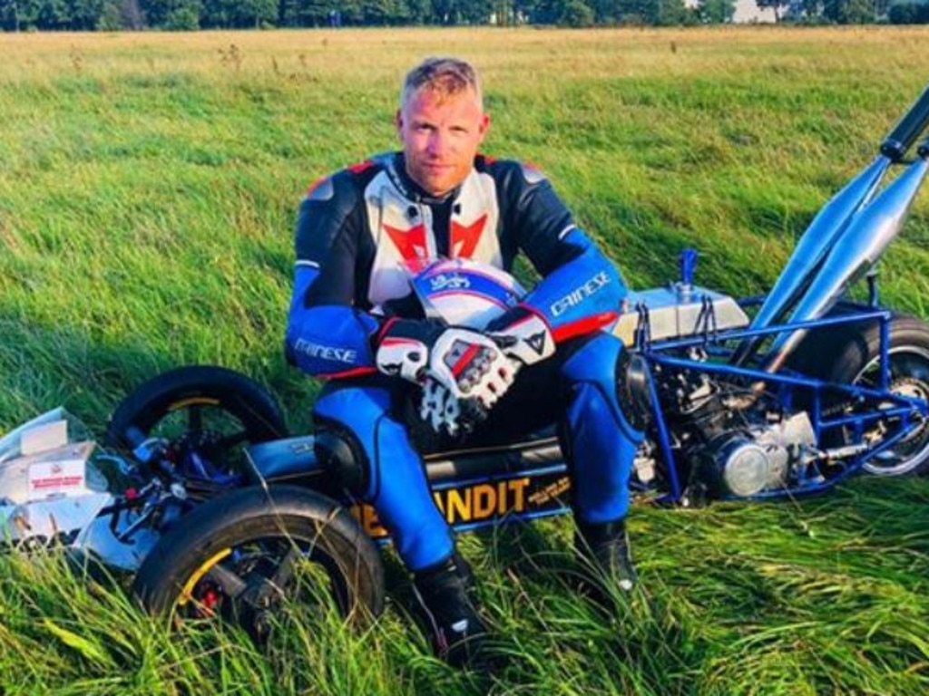 Flintoff was riding this modified high-speed trike.