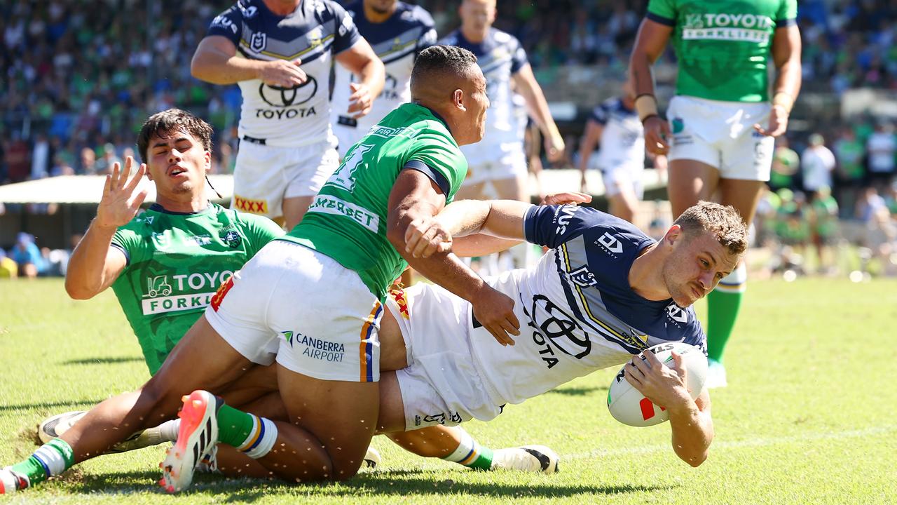 Laybutt scored a try and kicked a goal while notching up a game-high eight tackle breaks, two linebreaks, a try assist and a linebreak assist in the 36-26 victory over Canberra. (Photo by Mark Nolan/Getty Images)