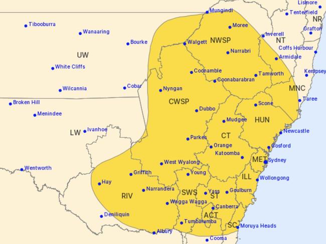 The bureau has issued a warning for a large part of the state.
