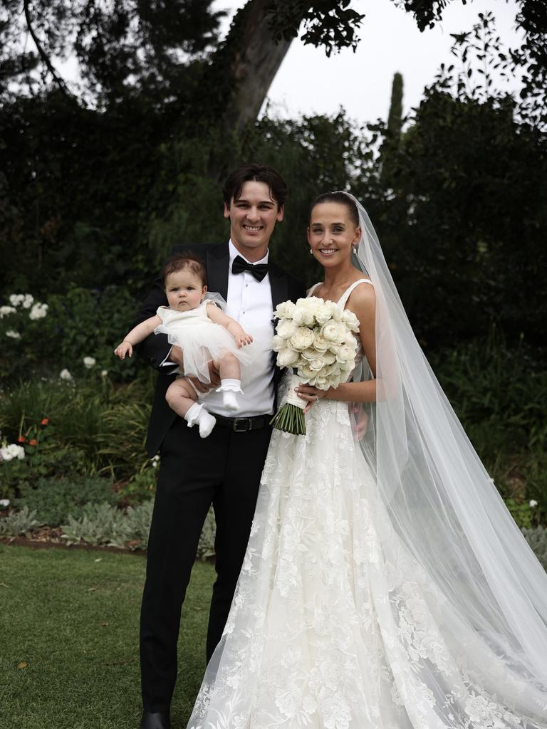 Wedding Port Adelaide captain Conor Rozee, Maisie Packer and baby Audrey Picture: Stacey McLean