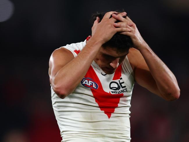 Justin McInerney during last week’s loss. Picture: Morgan Hancock/Getty Images.