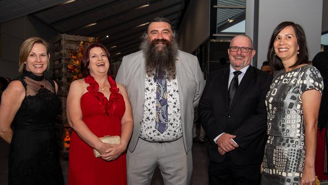 Mary Fall, Bridgette Bellenger, Gerrit Wanganeen, Sam Jeffries and Seriica Mackay at the 2024 NAIDOC Ball at the Darwin Convention Centre. Picture: Pema Tamang Pakhrin