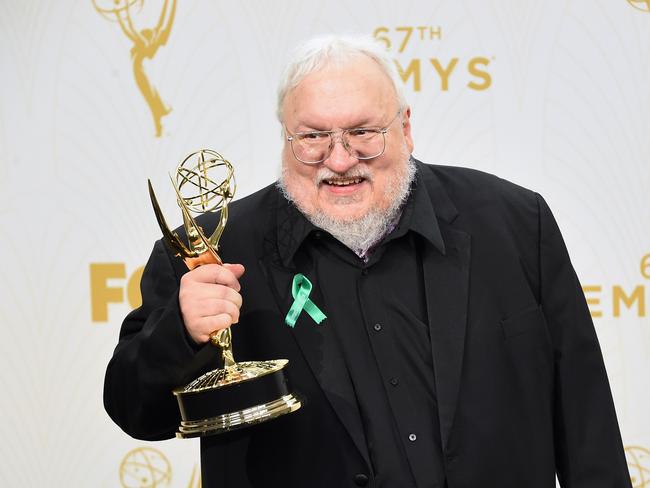 Writer George R.R. Martin, winner of Outstanding Drama Series for "Game of Thrones", in the press room at the 67th Annual Primetime Emmy Awards. Picture: AFP