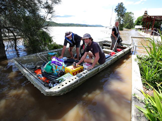 Jon Goodwin, Ben Killey and Dave Preston drop in to Maclean to pick up supplies. Picture: Toby Zerna