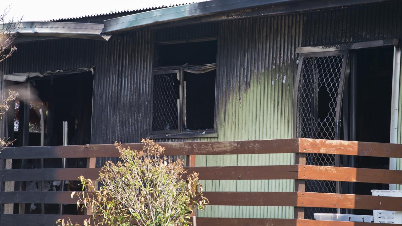 The remains of a Rivett St house in Centenary Heights inside which the body of a man was found in December 2019. Picture: Kevin Farmer