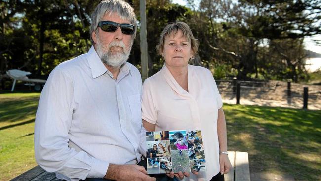 TRAUMATISED: Jane and Barry Walker were walking their little dog Bella on the beach when it was attacked and killed by a German Shepherd. Picture: TREVOR VEALE