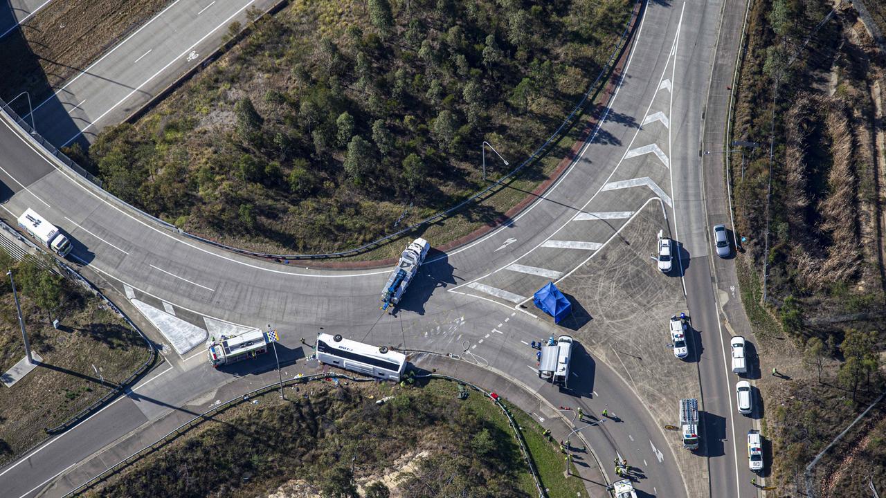 10 people were killed when the bus flipped in NSW’s Hunter Valley. Picture: NCA NewsWire / Christian Gilles