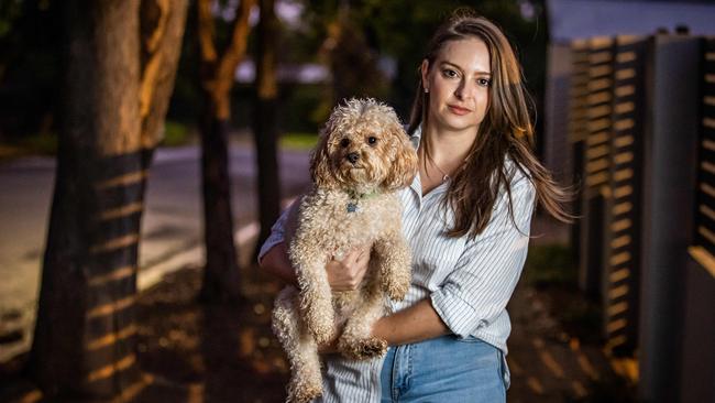 FIVEAA afternoons host Stacey Lee (with dog Murray) estimates tens of thousands of dollars of her and her husband’s possessions were stolen in a brazen break-in of her eastern suburbs home on April 4. Picture: Tom Huntley