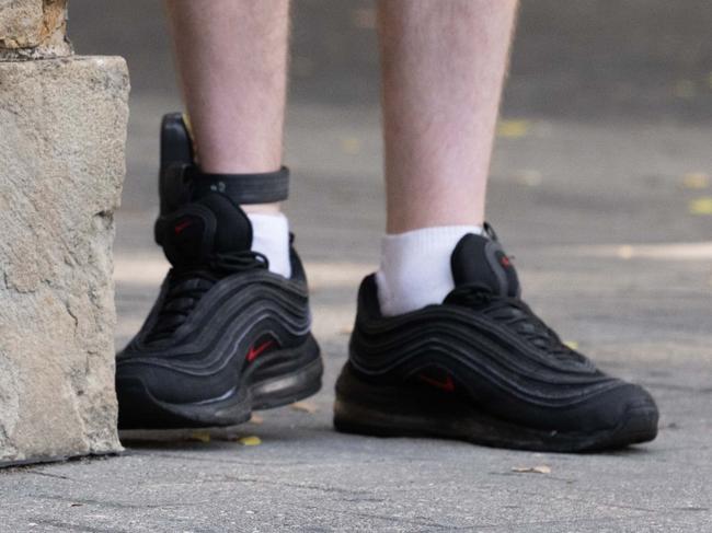 ADELAIDE/ KAURNA YARTA, AUSTRALIA - NewsWire Photos FEBRUARY 13, 2024: Ankle bracelets for electronic monitoring by police are seen being worn outside of Adelaide Magistrates Court. Picture: NCA NewsWire / Morgan Sette