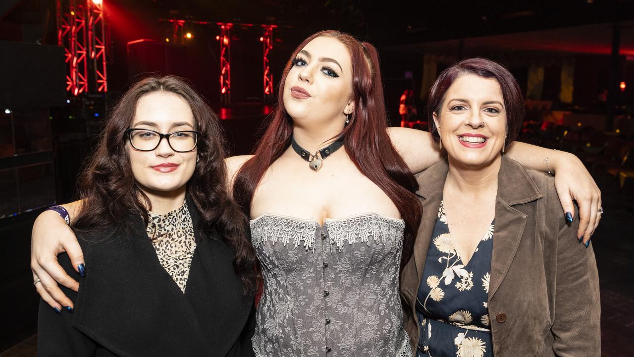 At the Lok and Kee presents Sideshow Femmes show are (from left) Monique Pedersen, Claire McCarthy and Kristy McCallum at The Powerhouse, Saturday, July 30, 2022. Picture: Kevin Farmer