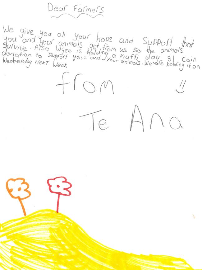 A letter written by Teana from Wyee Public School to farmers.