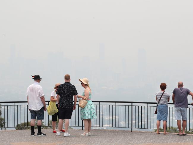 Brisbane City is barely visible from Mt Coot-tha this morning. Picture: Annette Dew