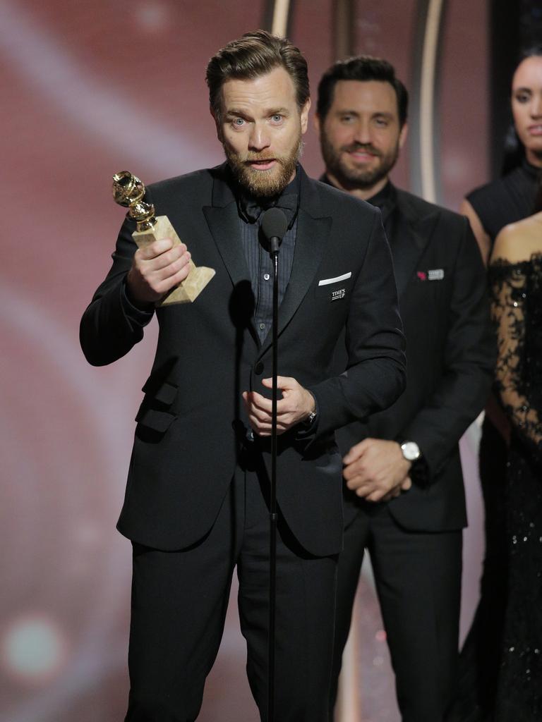 Ewan McGregor accepts the award for Best Performance by an Actor in a Limited Series or Motion Picture Made for Television for Fargo during the 75th Annual Golden Globe Awards at The Beverly Hilton Hotel on January 7, 2018 in Beverly Hills, California. Picture: Getty