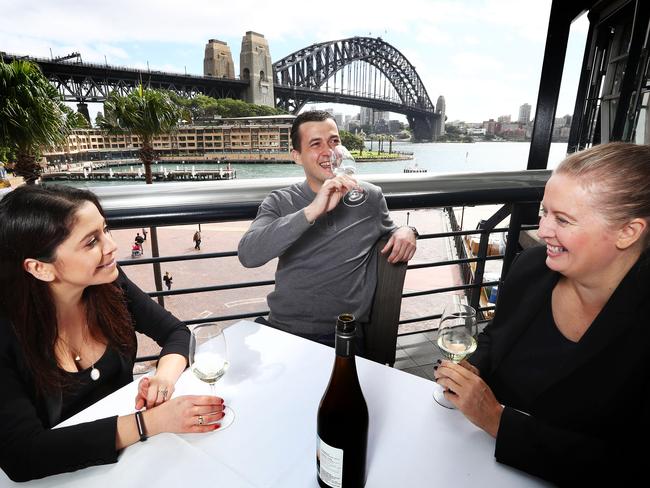 31/3/17: Sommeliers, L to R..Fahara Zamorano, Vladimir Kojic and Amanda Yallop at Quay Restaurant in Sydney. Fahara Zamorano is Head Sommelier at Gwen LA. in America, Vladimir Kojic comes from Novi Sad in Serbia, but it is as Head Sommelier in Thailand at BangkokÕs  Gaggan restaurant and Amanda Yallop is the head sommelier at Quay, talking about world's best visiting Australia and getting Australian wine on top foreign wine lists. John Feder/The Australian