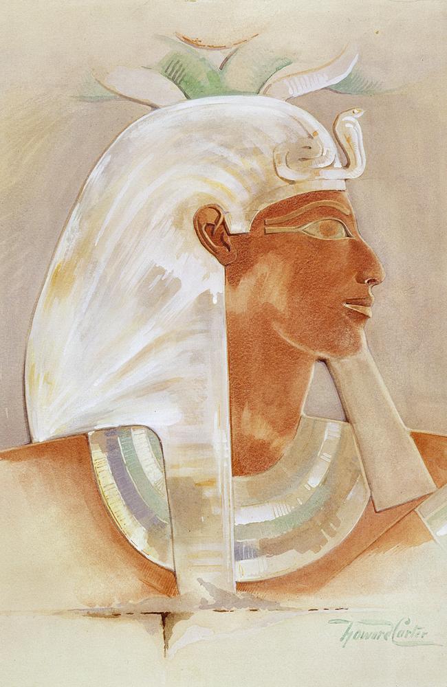 ‘Donned the pharaoh’s beard for publicity purposes’ … head of the Ancient Egyptian Queen Makare Hatshepsut. Note the ‘beard’ on her chin. British archaeologist Howard Carter discovered her tomb in 1899. Photo: Historica Graphica Collection/Heritage Images/Getty Images