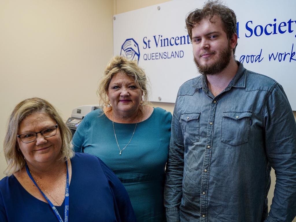 St Vincent de Paul Society regional secretary Charmaine Parker, Vinnies North QLD housing coordinator Raeleen Etelaaho and Mackay resident Adrian McKechnie at the Mackay office which helps families and individuals with emergency accommodation and other items in times of need. Picture: Heidi Petith