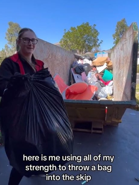 She hired a skip to help remove the rubbish. Picture: TikTok/@carecleaningservicessyd